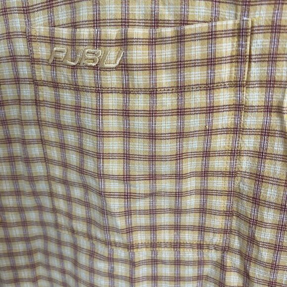 Fubu Shirt Mens 2XL Yellow Plaid Short Sleeve Button-Up Collared Tee Cotton Logo - Picture 5 of 8